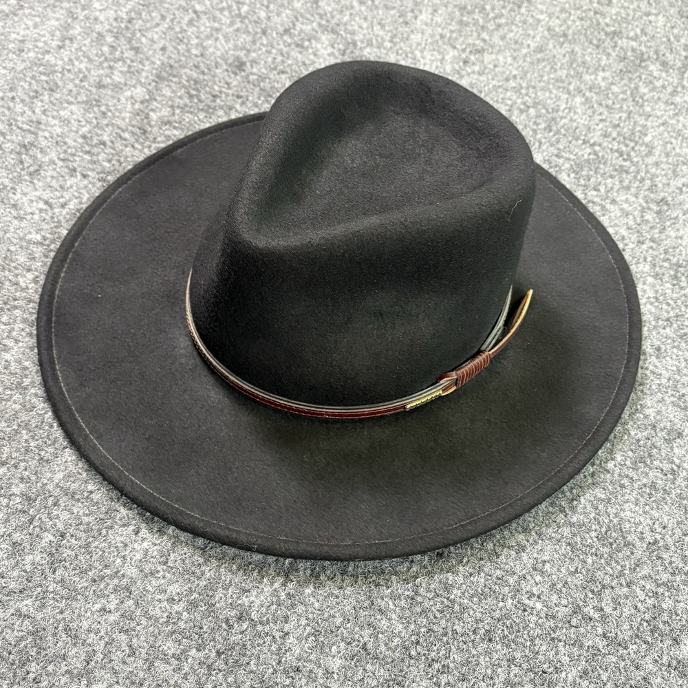 Stetson Crushable Wool Hat Size Large Black Felt Outback Cowboy Bozeman USA